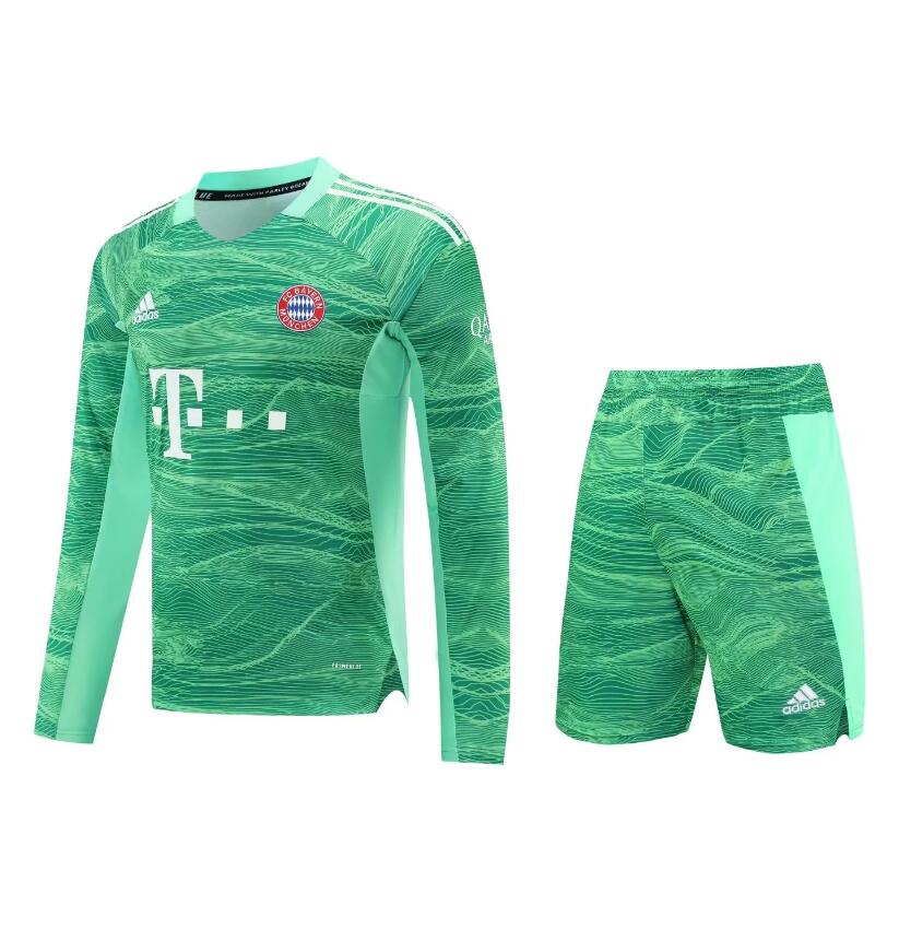 2021/22 Bayern Munich Green Long Sleeve Goalkeeper Soccer Kit (Shirt+Shorts)